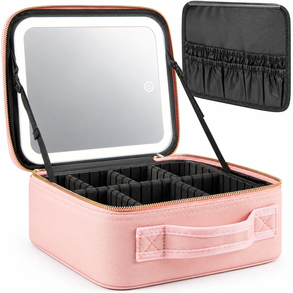 Portable lighted makeup travel case open product view