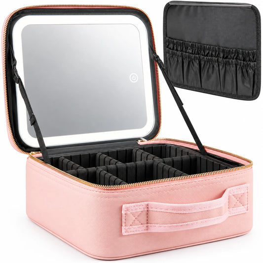Portable lighted makeup travel case open product view