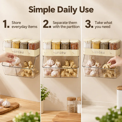 Three-step guide showing how to store separate and take kitchen essentials