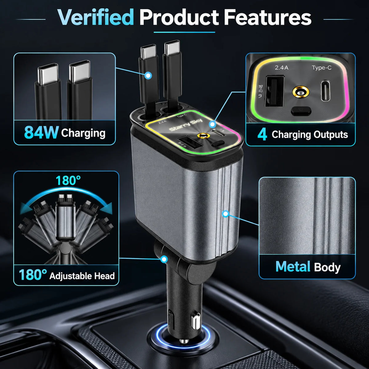 Retractable car charger verified product features