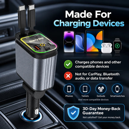 Car charger compatibility and money-back guarantee