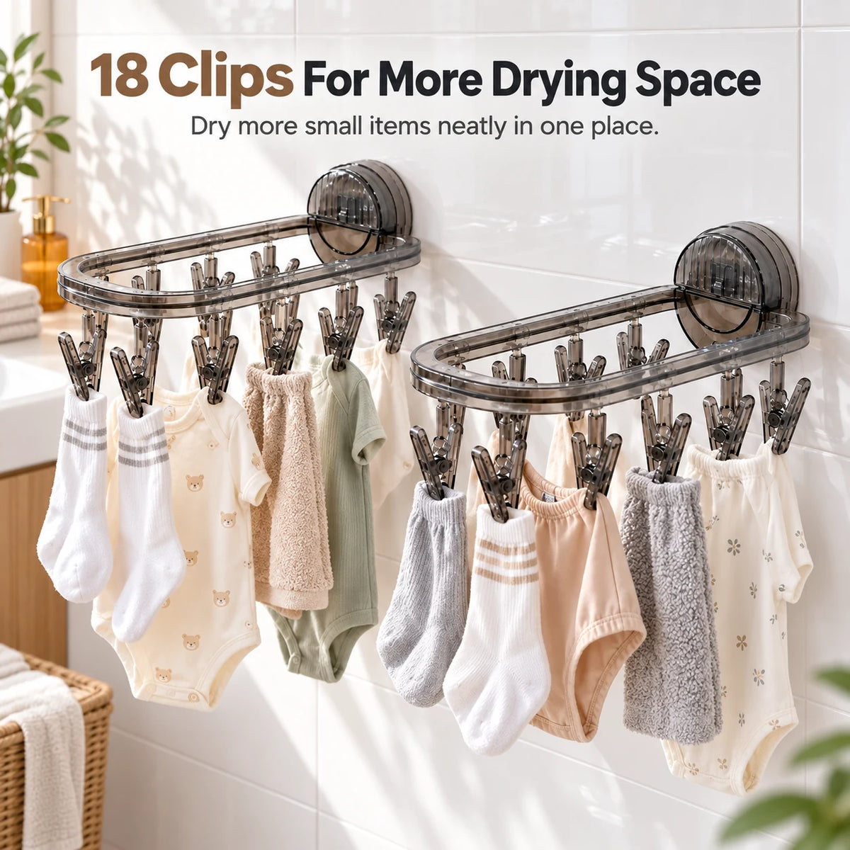 Two Foldable Clothes Drying Racks with 18 clips total